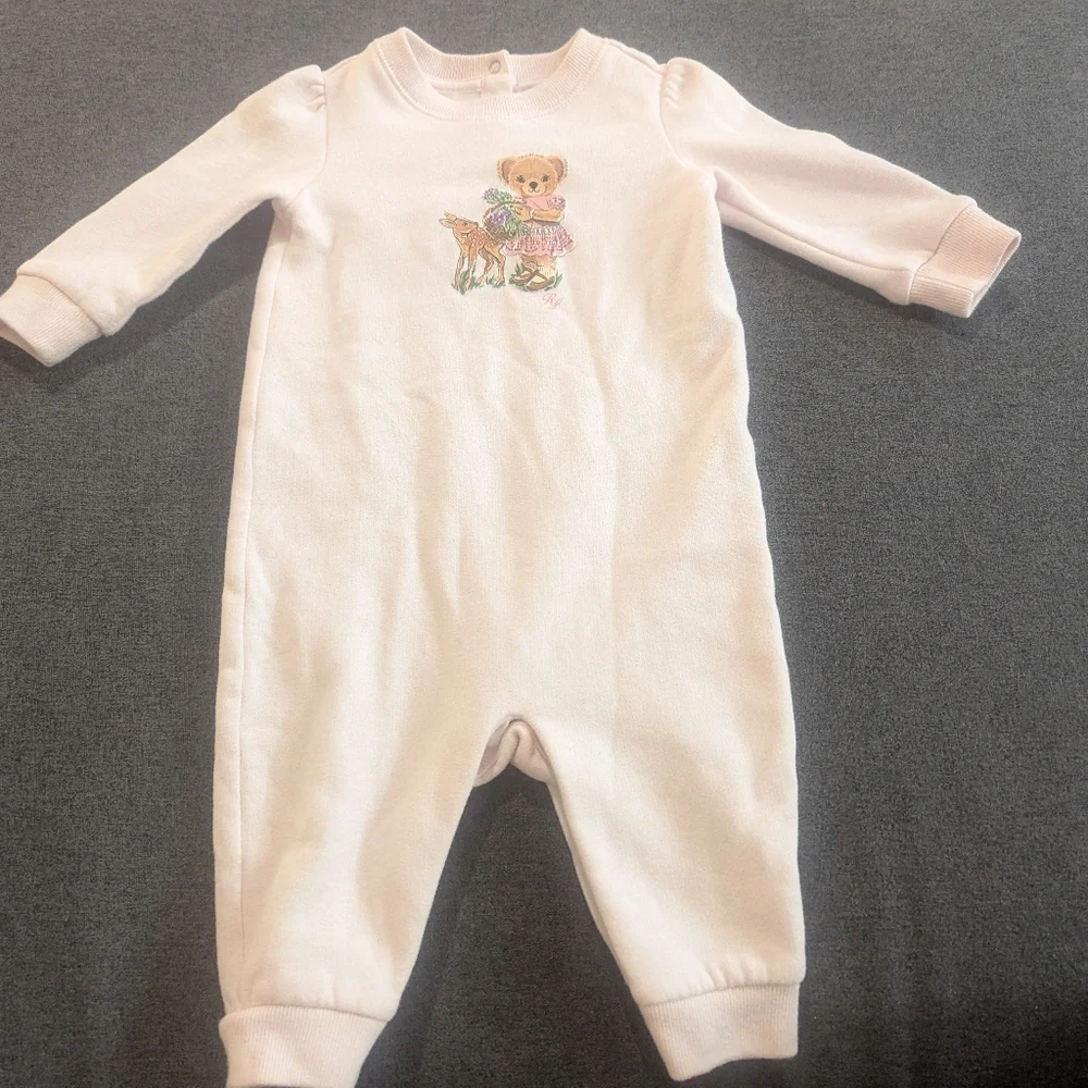 Ralph Lauren Bear Infant Snap Romper in Light Pink